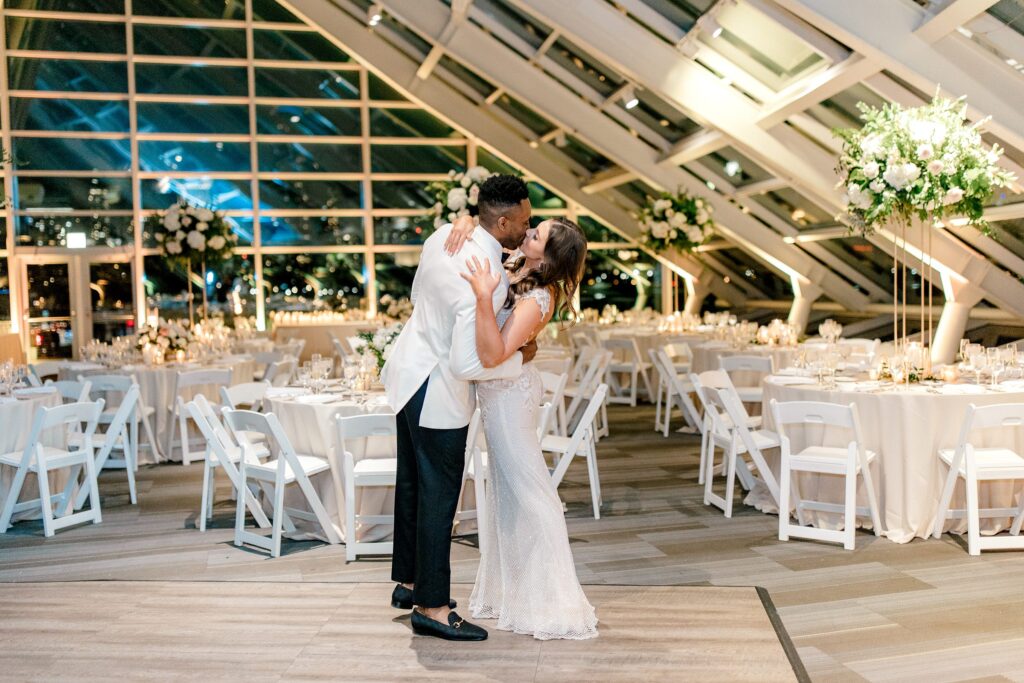 Bride and groom at Adler Planetarium in Chicago