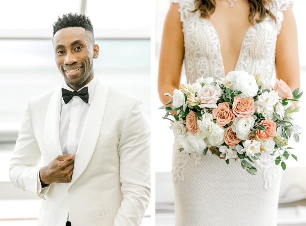 Bride and groom at Adler Planetarium in Chicago