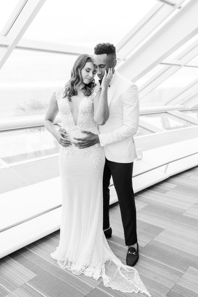 Bride and groom at Adler Planetarium in Chicago