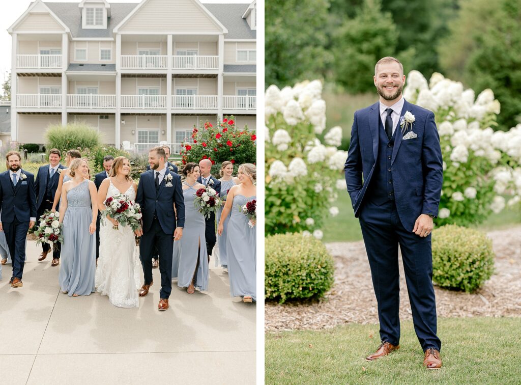 Mackenzie and Russell Wigent couple portraits by Gun Lake during their Shelbyville Michigan wedding