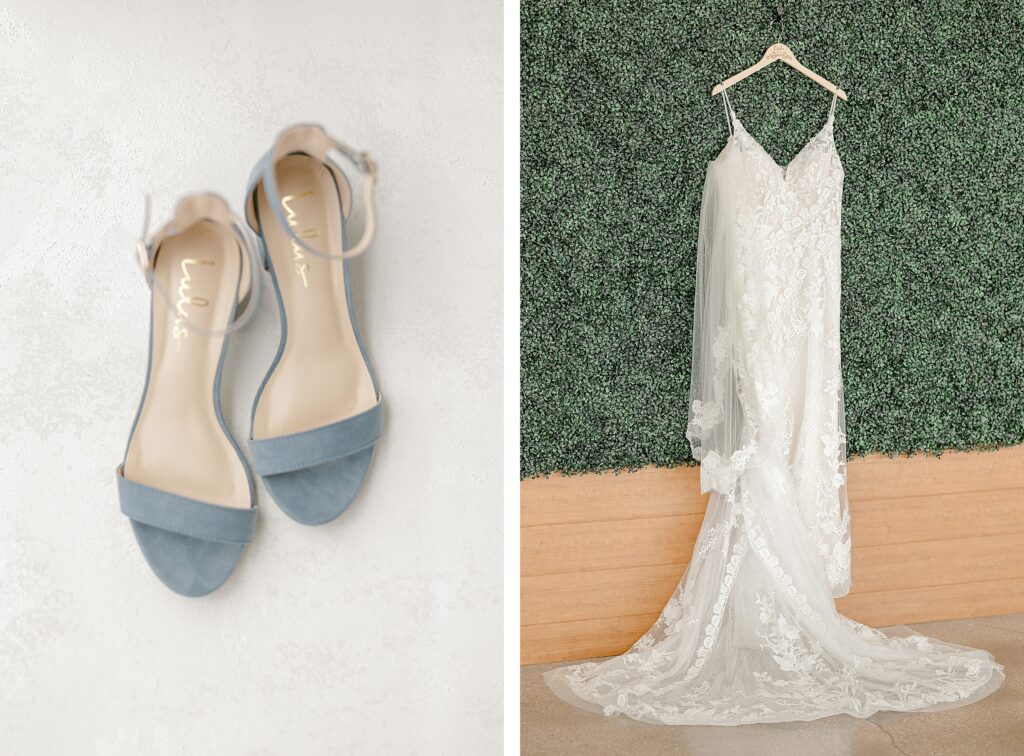 Wedding details including rings, flowers, and invitations at Mackenzie & Russell’s Shelbyville Michigan Bay Pointe Inn wedding