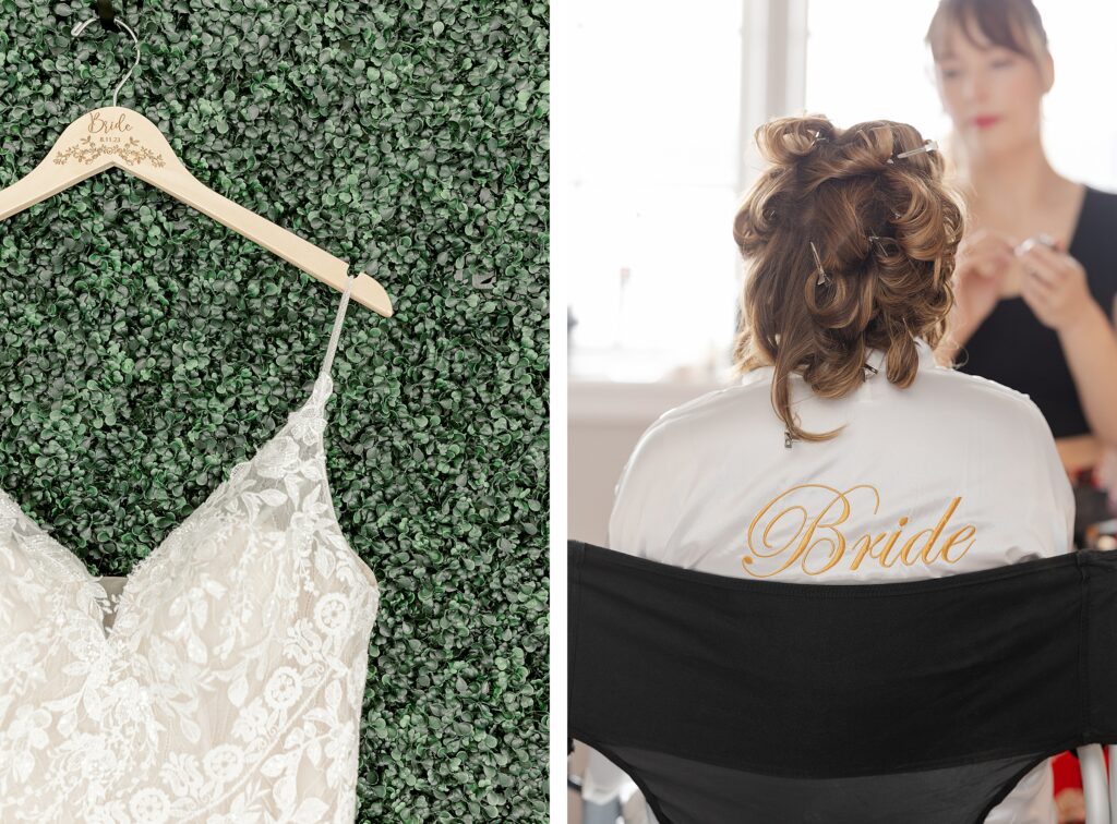 Wedding details including rings, flowers, and invitations at Mackenzie & Russell’s Shelbyville Michigan Bay Pointe Inn wedding