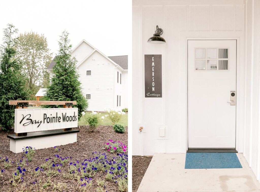 Wedding details including rings, flowers, and invitations at Mackenzie & Russell’s Shelbyville Michigan Bay Pointe Inn wedding