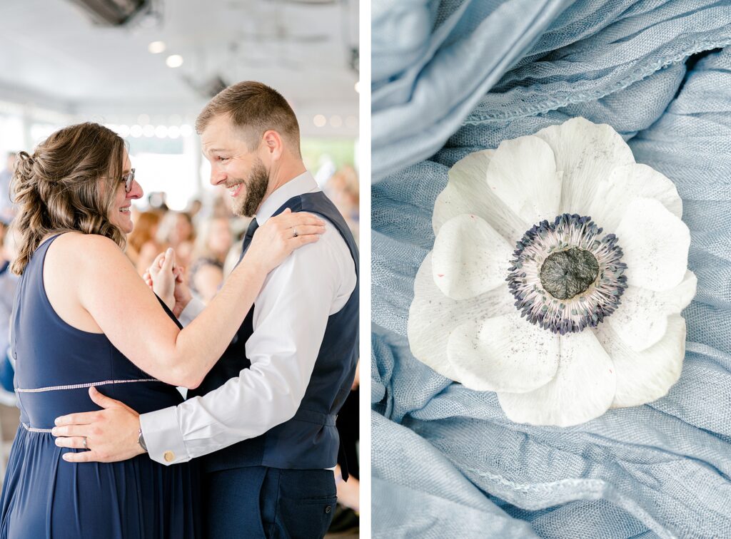 Reception at Bay Pointe Inn for Mackenzie & Russell’s Shelbyville Michigan wedding with summer décor and details