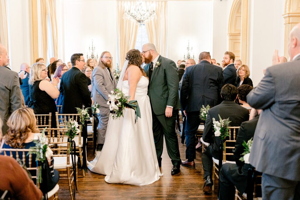Katie and Sean sharing a quiet moment during their fall wedding at The Colony Club in Detroit