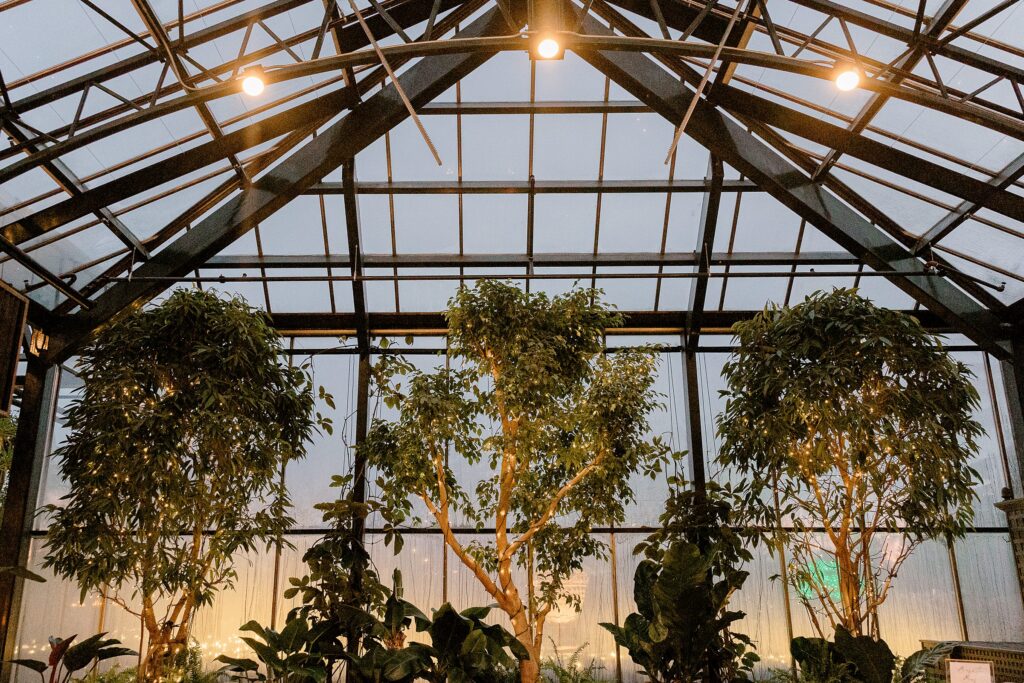 Planterra Conservatory greenhouse venue at sunset
