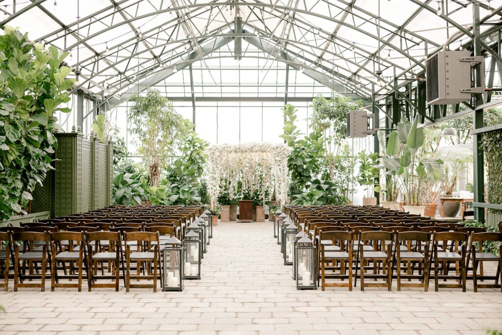 indoor wedding ceremony in Planterra Conservatory greenhouse