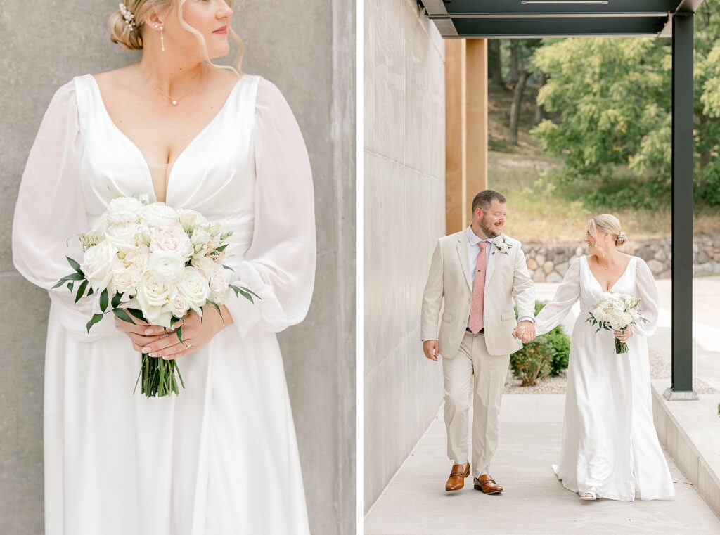 Bride and groom portraits at Leona Road wedding venue in Grand Rapids