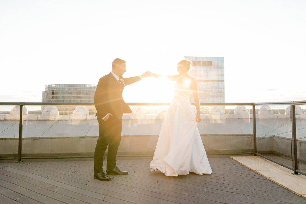 Rooftop wedding portraits at McKay Tower Grand Rapids by Kara Hanes Photography