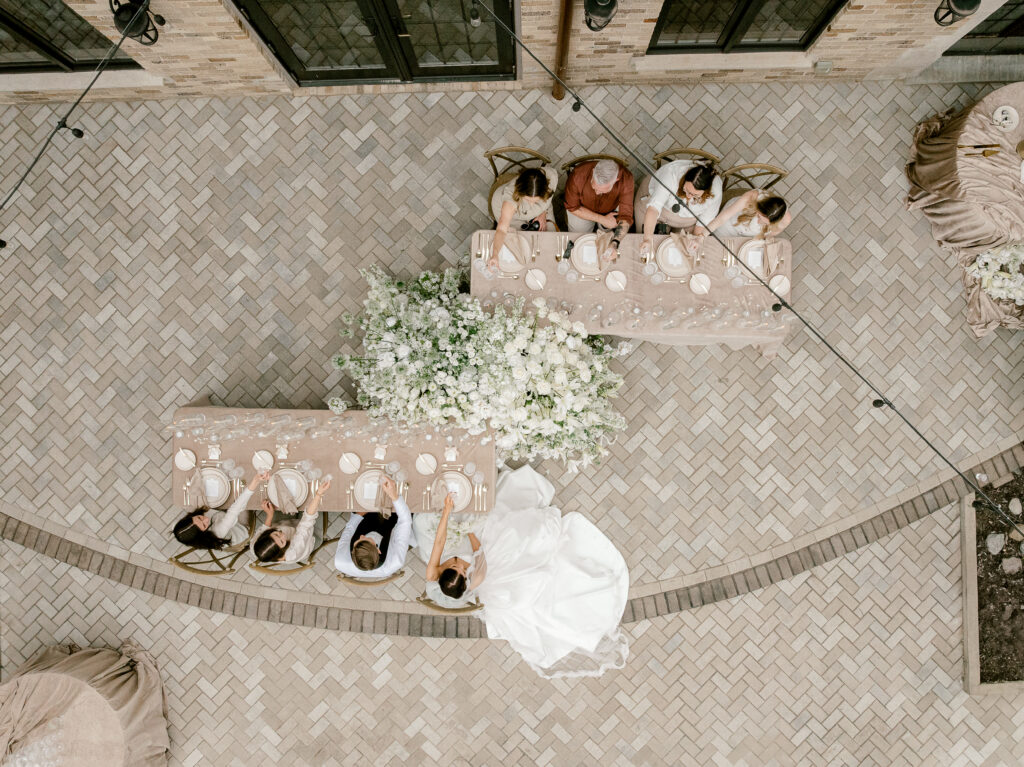 Aerial wedding party photo at Venue 3Two Grand Rapids by Michigan wedding photographer Kara Hanes