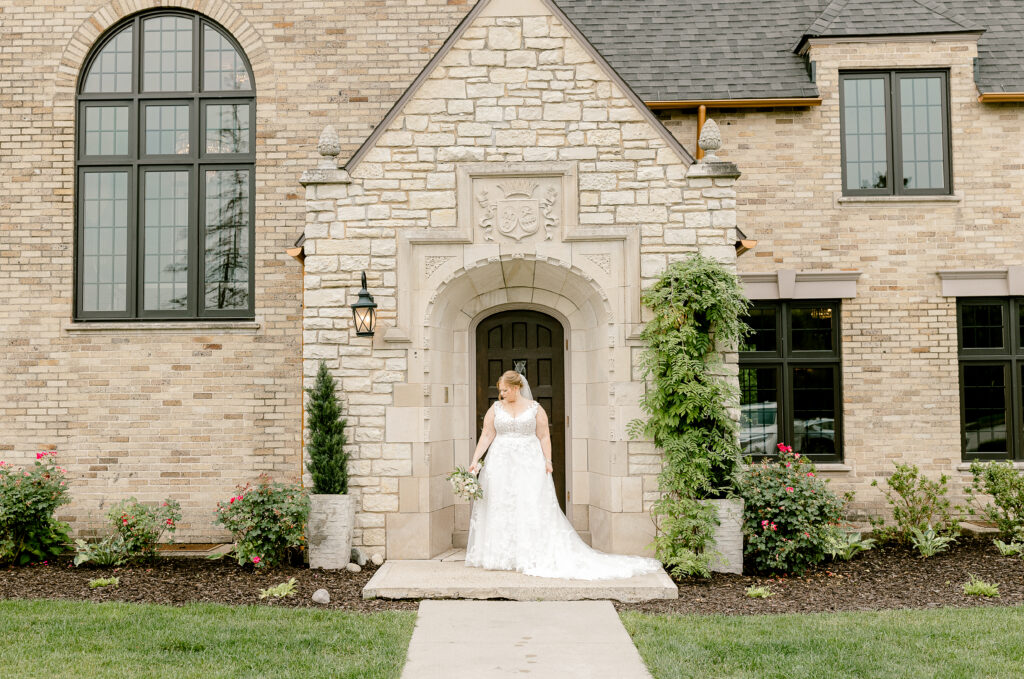 Bride portrait outside Venue 3Two Grand Rapids Michigan wedding photographer Kara Hane