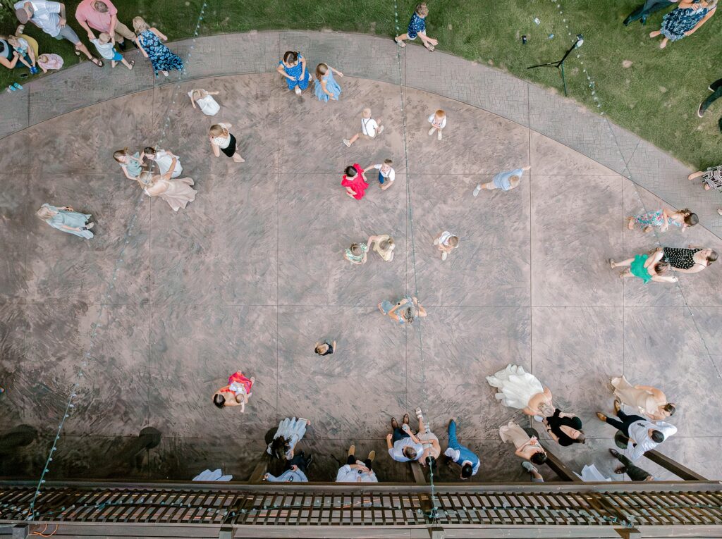 Aerial view of the dance floor at the reception