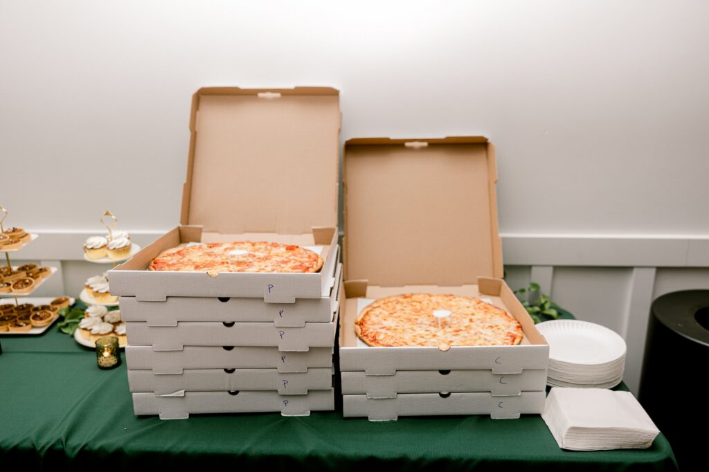 Back Alley Pizza boxes set out for the late night snack