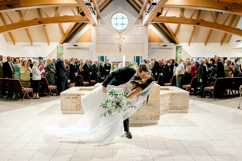 Wide view of the Catholic wedding ceremony at St. Thomas A'Becket in Livonia
