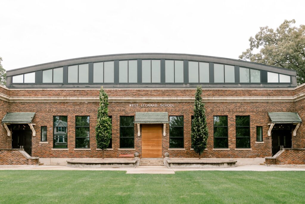 Exterior of Leona Road, a renovated historic school turned wedding venue in Grand Rapids, Michigan
