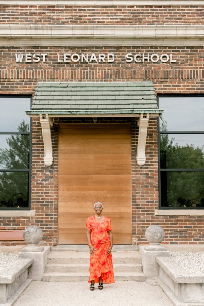 The couple's aunt, a former teacher at West Leonard School, at the entrance of Leona Road in Grand Rapids
