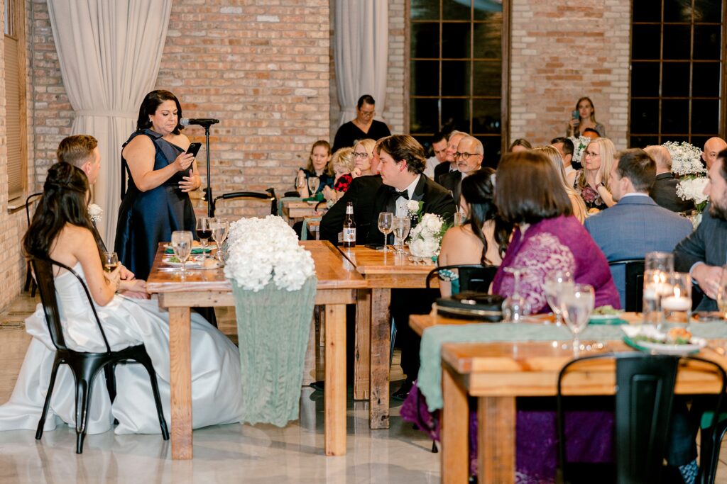Wedding toasts during the reception at The BRIX on Fox